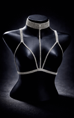 YSBN143 Bodychain  Top Sutia Strass Prat U - Sex Shop em Curitiba