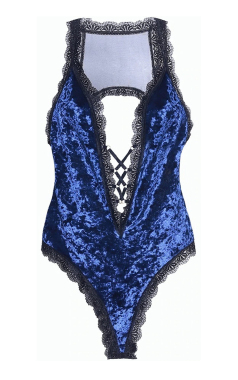 52-10607X BODY AMALIE VELUDO AZUL/PR (1X) - Sex Shop em Curitiba