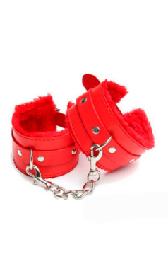 YSDF158 Algemas couro sintetico e Pelucia verm - Sex Shop em Curitiba